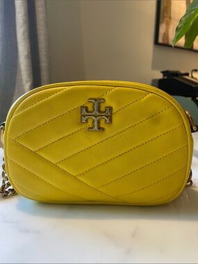 Tory Burch Kira Lemon Yellow Quilted Leather Crossbody Camera Bag